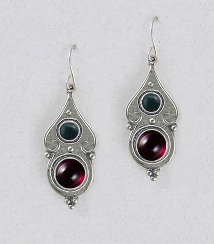 Sterling Silver Gothic Look With Garnet Bloodstone And Garnet Bloodstone Gemstone Drop Dangle Earrings